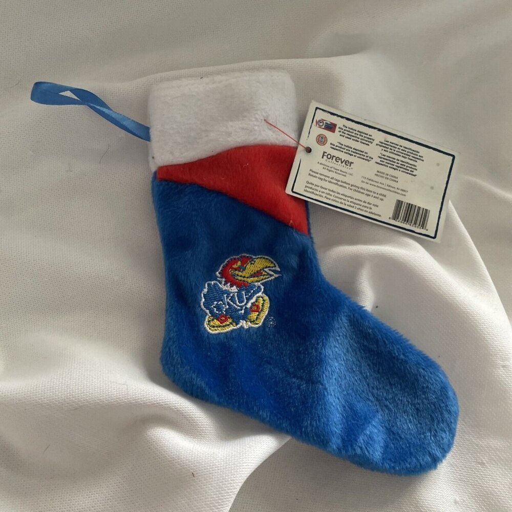 Kansas Jayhawks Plush Christmas Stocking With Embroidered Logo & Hanging Loop By